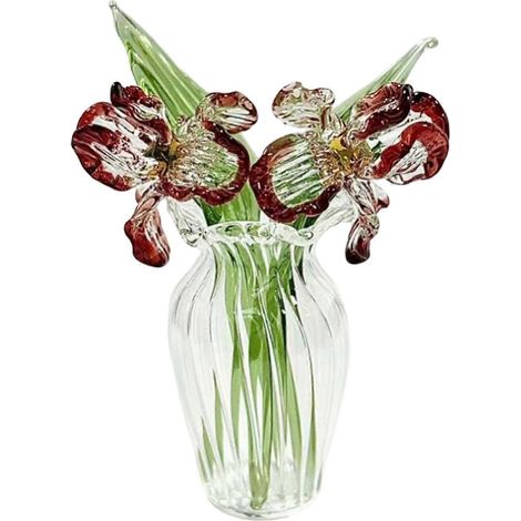 1 Bouquet de fleurs en verre avec vase et mini-fleurs soufflées à la main pour la décoration du salon - S (1/4)
