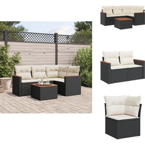 Salon de jardin 5 pcs avec coussins noir résine tressée - Ensemble Salon De Jardin - Mobilier Extérieur - Canapé Jardin - Table Basse Jardin - Chaise Lounge (1/5)