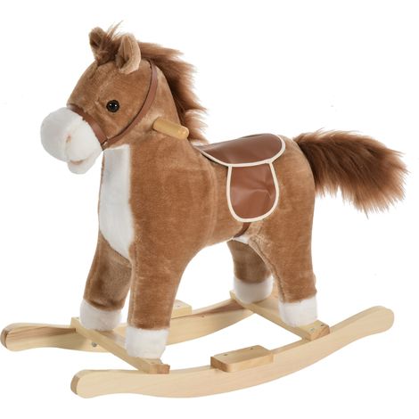 Cheval à bascule pour enfants, cheval à bascule pour enfants de 36 à 72 mois, jouet de cheval avec sons réalistes et 2 piles AA, marron (1/5)