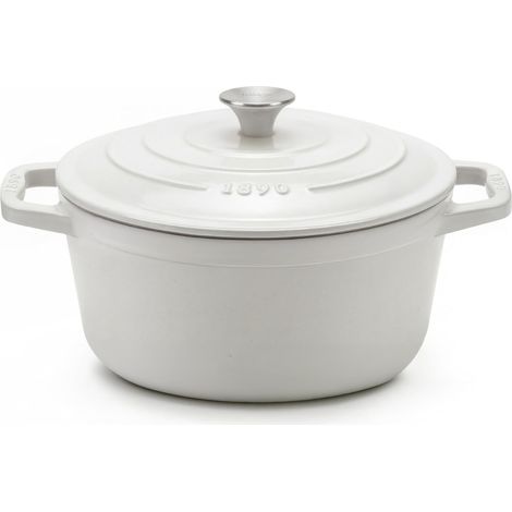 La Fonderie 1890 Pentola rotonda in ghisa smaltata 22cm IENA22, capacità 3,3 L, compatibile con induzione, gas, elettrico, grill e forno, coperchio in ghisa, ideale per stufare e cottura lenta, beige (1/5)