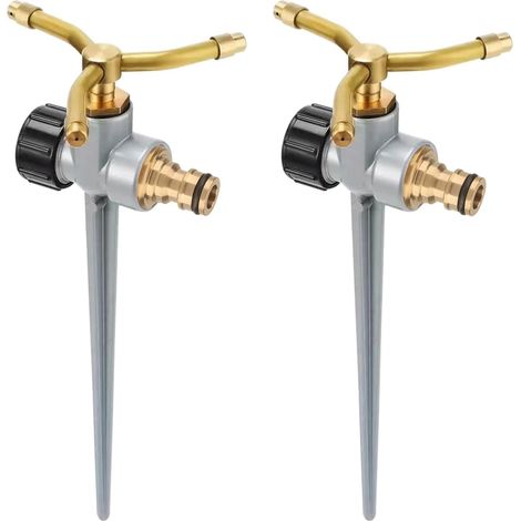 Lot de 2 bases à pointes en métal, rotation automatique à 360 ° pour grande cour, arroseur réglable robuste pour pelouse et terrasse, tête d'impact pour parterre de fleurs et jardin (1/5)