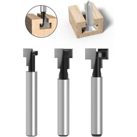 royaluxe-Fraise à rainurer en T de 6 mm, fraises à rainurer en T, 3 pièces (8/9,52/12,7 mm) tige de fraise avec lame fraises à bois pour outils électriques outil de menuiserie (1/4)