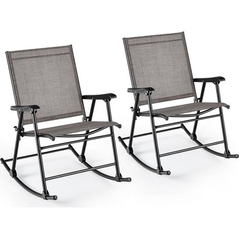 COSTWAY Klappbarer Schaukelstühle, 2er Set Gartenstühle mit atmungsaktivem Sitzstoff, Schaukelsessel für Hinterhof, Terrasse, Poolbereich