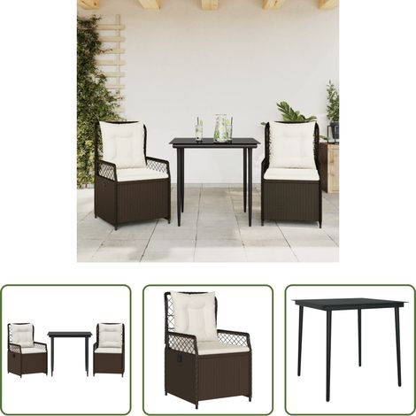 Gartenstuhl -  3-tlg. Garten-Essgruppe mit Kissen Braun Poly Rattan (1/5)