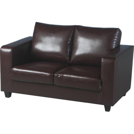 Tempo Two Seater Sofa-in-a-Box - L75 x W140 x H84 cm - Brown Faux Leather (1/3)