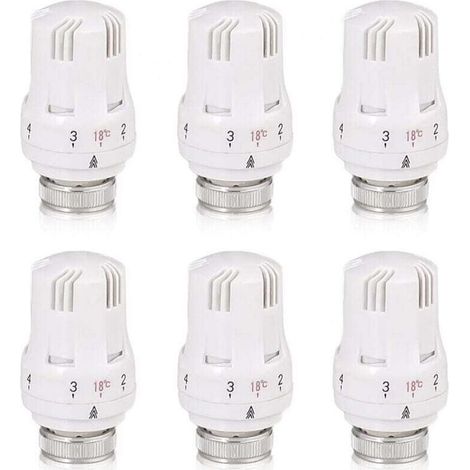 Robinet thermostatique de radiateur, kit de 6 pièces, robinet thermostatique de radiateur, tête thermostatique M30 x 1,5, robinet thermostatique pour bureau et maison (A) – quantités variables (1/4)