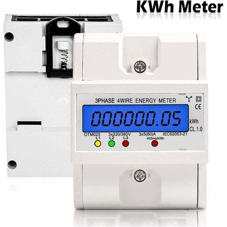 Compteur d'Energie Electrique Courant Triphasé 4 Fils, Compteur électrique numérique 220/380V 5-80 A Compteurs à cristaux liquides numériques à Rail Din pour systèmes de mesure de puissance