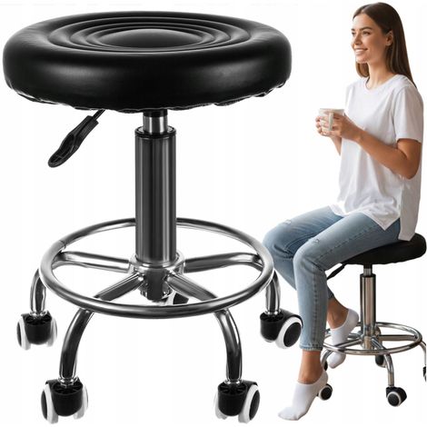 Taburete de bar/peluquer铆a, taburete giratorio negro con ruedas ajustables.