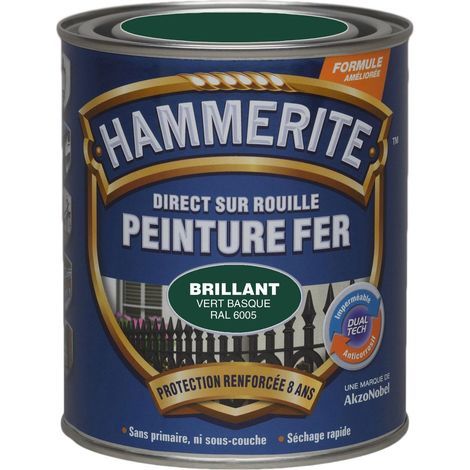 Peinture Direct Sur Rouille Laqué Vert Basque 0,75 L - RAL 6005 - Hammerite