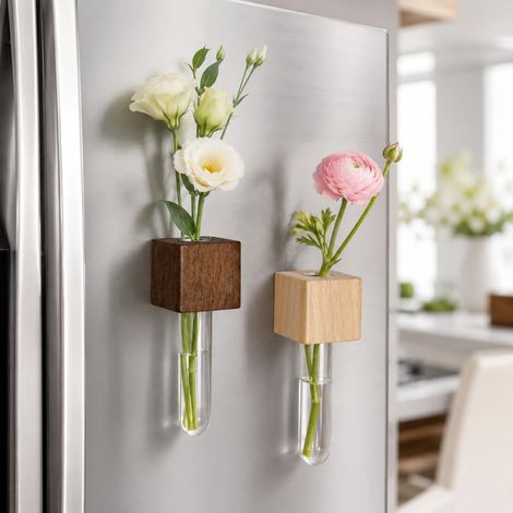 Aimants pour réfrigérateur en bois massif, vases à fleurs, aimants décoratifs, décorations minimalistes en bois, créations 3D originales (1/5)