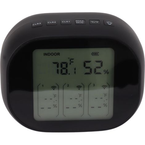 Thermomètre intérieur/extérieur, affichage Celsius/Fahrenheit, vision nocturne, sans fil, noir, indicateur de température et d'humidité pour la maison, l'usine ou le bureau.