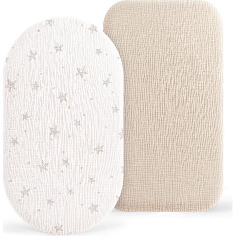 NOLUXA Lot de 2 Draps Housses pour Enfants, Mousseline Drap Housses pour Poussette Drap Housse pour Lit de Voyage Draps D'appoint 8241cm (1/5)