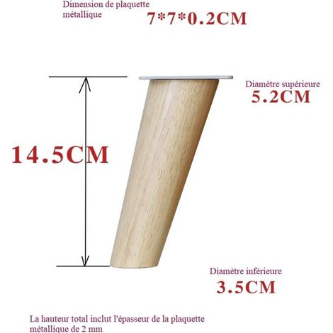 4 gambe per mobili in legno, altezza: 14,5 cm, rotonde, coniche (design inclinato), materiale: legno massello, per sedie, tavoli, armadi, ecc.