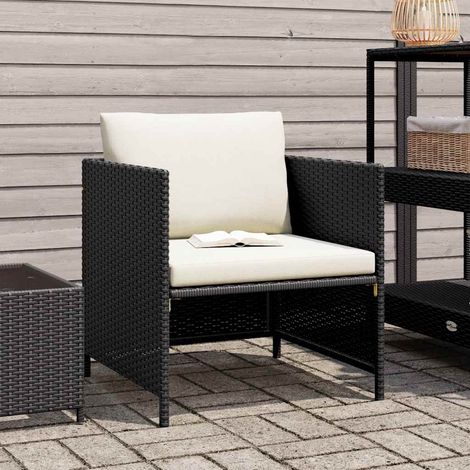 vidaXL Gartenbank mit Kissen Schwarz Geflochtene Rattan