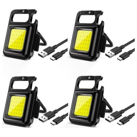 4 Pièces Mini Lampes,Travail Portable LED Rechargeable,Magnétique COB Petites Porte-clés Lampes de Poche, avec support pliant (1/5)