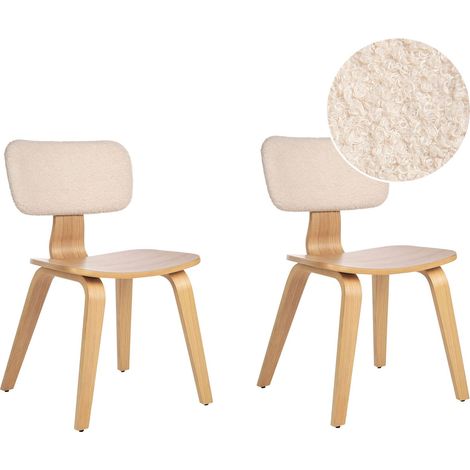Set di 2 sedie da pranzo in stile tradizionale Seduta imbottita Boucle Legno chiaro e beige Lucinda