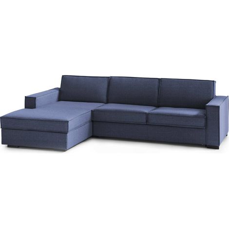 Talamo Italia Divano Letto Adima, Divano ad angolo, 100% Made in Italy, Sofà con apertura girevole, Penisola contenitore Sinistra, con Braccioli slim, Cm 260x95h90, Blu, con imballo rinforzato