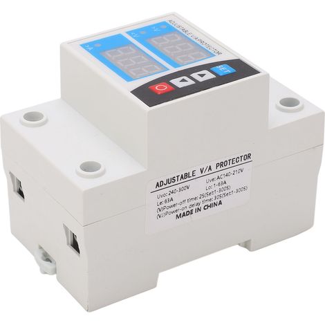 Dispositif de protection contre les surtensions et les sous-tensions, limiteur de courant, montage sur rail DIN, réglable, 2 affichages, réarmement automatique, 240 V 300 V, 63 A (1/5)