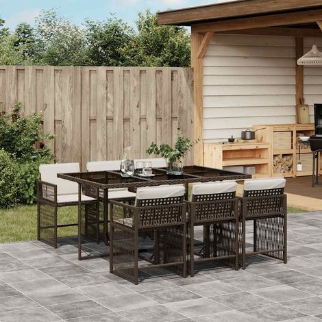 Set comedor de jardín 7 pzas con cojines ratán sintético marrón vidaXL