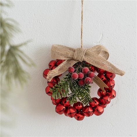 Décorations de cloches de Noël, nœuds en ruban de Noël avec clochettes, adaptés aux couronnes de porte et de fenêtre, décorations pour sapin de Noël (rouges). (1/4)