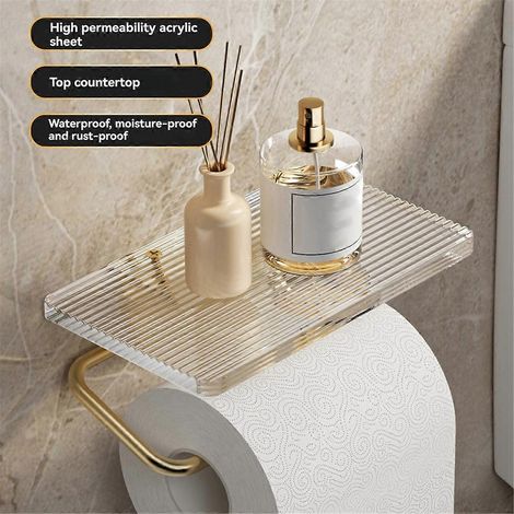 Porte-rouleau de papier toilette sans perforation, accessoires de salle de bain, couleur or. (1/5)