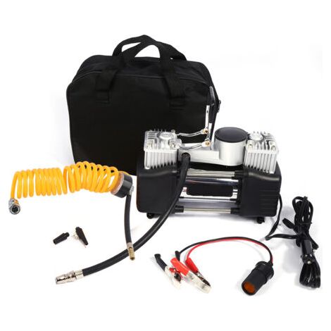 Compresseur d'air, Mini compresseur d'air 12V Portable Kit de gonflage de pneus de voiture Pompe à pression à haut volume avec pince de batterie et tuyau enroulé pour voitures Vans