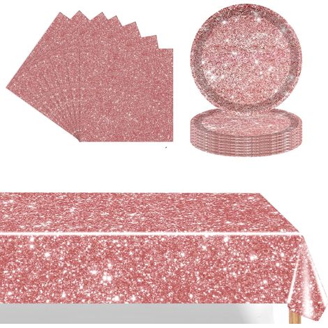 37 Pièces Anniversaire Vaisselle Or Rose de Fête en Papier,Vaisselle Carton Or Rose,OrRose Assiettes en Papier,Serviettes,Nappe pour Fournitures de Décoration d'Noël Mariage (1/5)