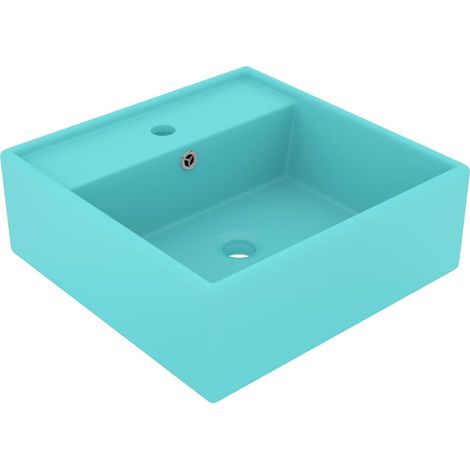 Lavabo quadrato di lusso con troppopieno lavabo da appoggio per wc per bagno stanza cosmetica 41 x 41 cm ceramica verde chiaro opaco 020002689