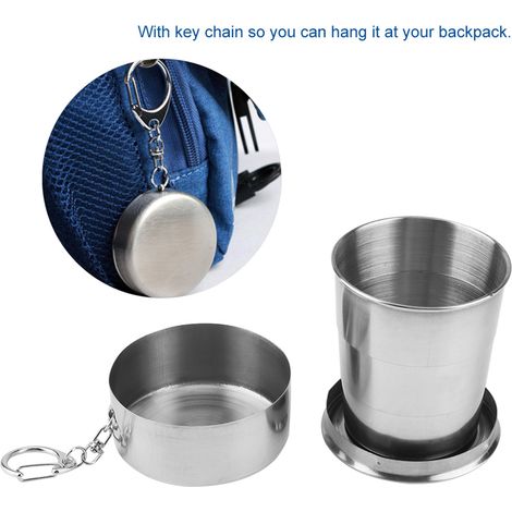 Gobelet pliable en acier inoxydable pour l'extérieur, idéal pour les voyages et le camping (3 pliages, 150 ml) (1/5)