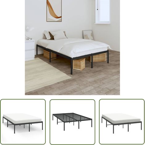 The Living Store Cadre de lit métal sans matelas noir 120x190 cm - Cadre De Lit - Lit Double - Lit Metal - Lit Noir - Meuble Chambre (1/5)