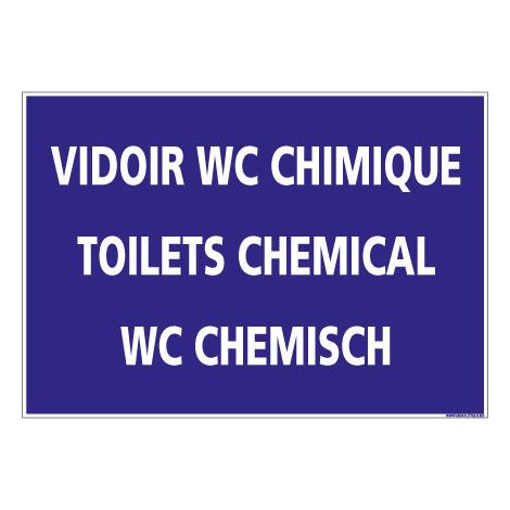 PANNEAU DE SIGNALISATION CAMPING VIDOIR WC CHIMIQUE (H0222) Français-Anglais-Allemand - Adhésif - 300 x 210 mm