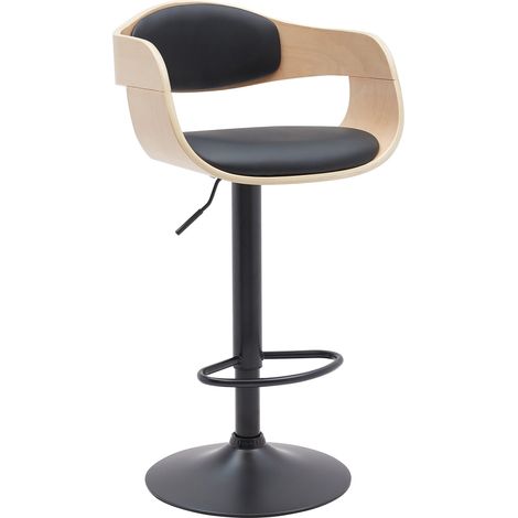 Sgabello da bar x1 design scandinavo in PVC nero e struttura in legno chiaro gambe in metallo nero 100005035
