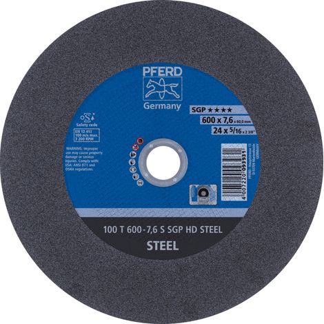PFERD TOOLS Stationäre Trennscheibe T 600x7,6x60mm "hart" HD STEEL für Stahl 100m/s 5 Stk