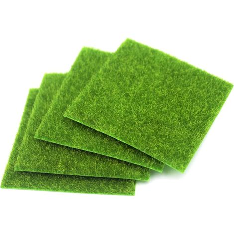Mousse Artificielle - Herbe Verte en PVC pour Micro Paysage - Décoration DIY Patio Jardin Miniature - Lot de 4 (1/5)
