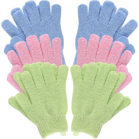 Lot de 12 gants exfoliants pour le bain et le corps, gants de douche en bambou, élimine les poils incarnés et les peaux mortes, pour la douche, le spa, le massage et les morts (bleu + vert + (1/5)