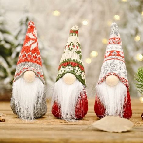 Lot de 3 figurines de lutin de Noël en forme de lutin de Père Noël gnome de Noël Petit nain de Noël scandinave fait main en peluche pour décoration de Noël intérieure (1/4)