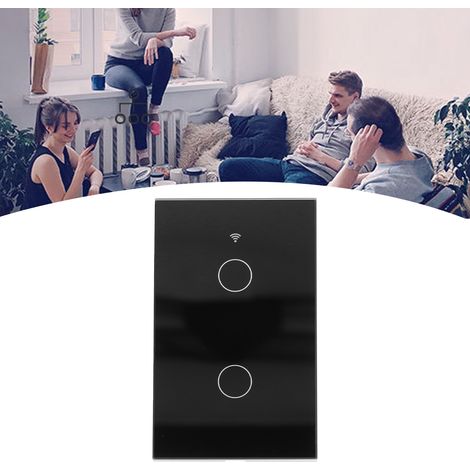 Tuya Zigbee Dual-Touch-Wandschalter (US-Standard) für Sprachsteuerung, 100–240 V Wechselstrom, Schwarz (1/5)