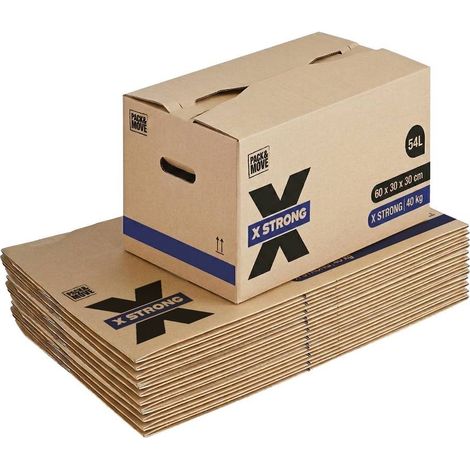 Pack and Move - Lot de 15 Cartons Déménagement X Strong - 60 x 30 x 30 cm - Charge 40 kg - Extrême Résistance - Grande Capacité (1/5)