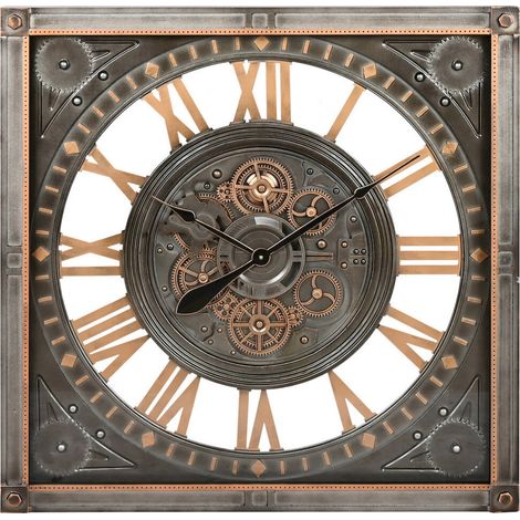 Horloge murale élégance fer et verre argenté - Gris argenté avec touches dorées (1/4)
