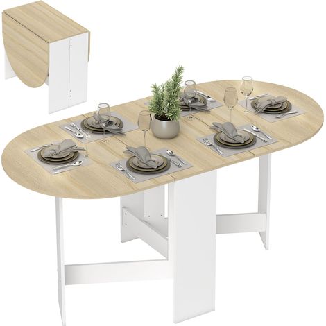 Table pliante cuisine ailes pliantes ovale style moderne, 163x80x75 cm, naturelle (1/5)