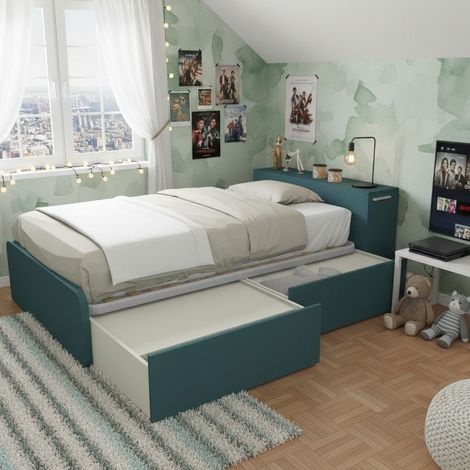 Letto una piazza e mezza 120x190 con contenitore - Ideale per camerette - Verde Petrolio (1/5)
