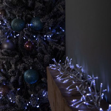 9.3m 720 LED Christmas Cluster String Lights with Timer in White on Clear Cable (1/5)