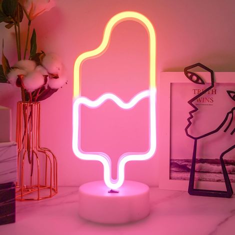 Panneaux néons avec base de support, panneau mural en glace blanc et rose, veilleuse alimentée par USB ou 3 piles AA, décoration de table LED pour chambre, anniversaire, mariage (1/5)