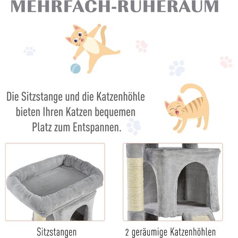 Arbre à chat 83 cm - Petit arbre griffoir avec poteaux en sisal, jeu pour chaton, meuble gris clair pour félin (1/4)