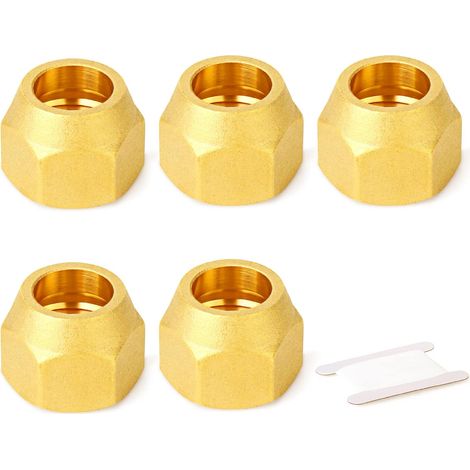 5pcs Brass SAE 45 Degree Ignition Tube Fitting, Ignition Nut 5/8" Air Conditioning Ignition Nut (1/5)