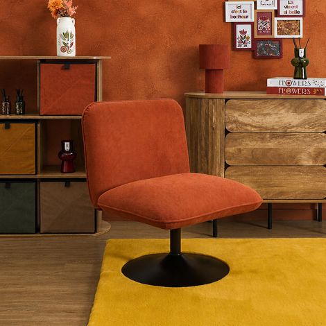Fauteuil - HOME DECO FACTORY - Jules - Velours Côtelé - Pivotant - Rouge (1/5)