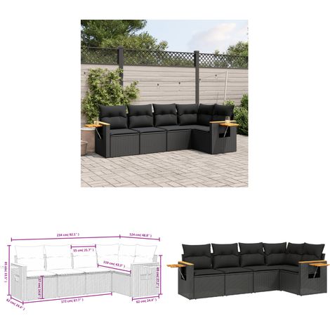 5-tlg. Garten-Sofagarnitur mit Kissen Schwarz Poly Rattan - Gartenmöbel - Rattan Möbel - Outdoor Sofa - Lounge Set - Esszimmergarnitur - Home & Living (1/3)