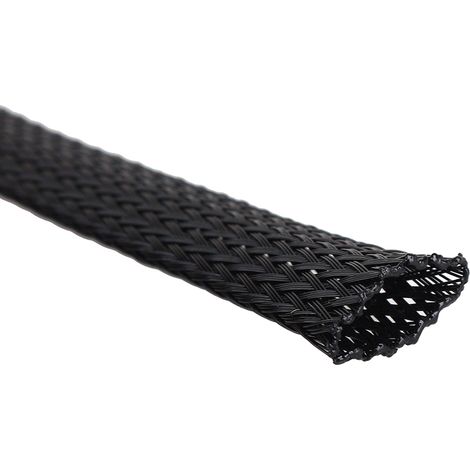 Gaine tressée PET extensible noire 10mm, densité élevée, câble protecteur, 10 mètres (1/3)