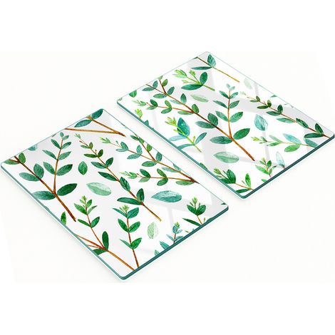 Tablas de cocina de vidrio duraderas y elegantes con estampado de eucalipto, 2 x 40 x 52 cm. (1/5)