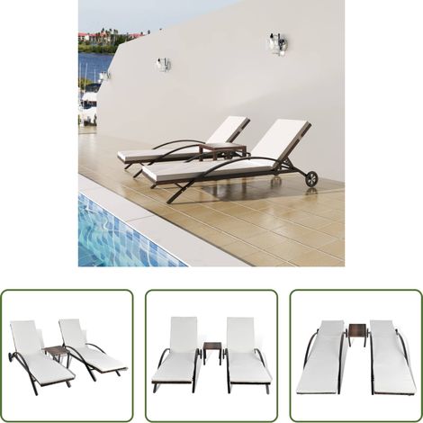 Sonnenliege -  Sonnenliegen mit Tisch Poly Rattan Braun